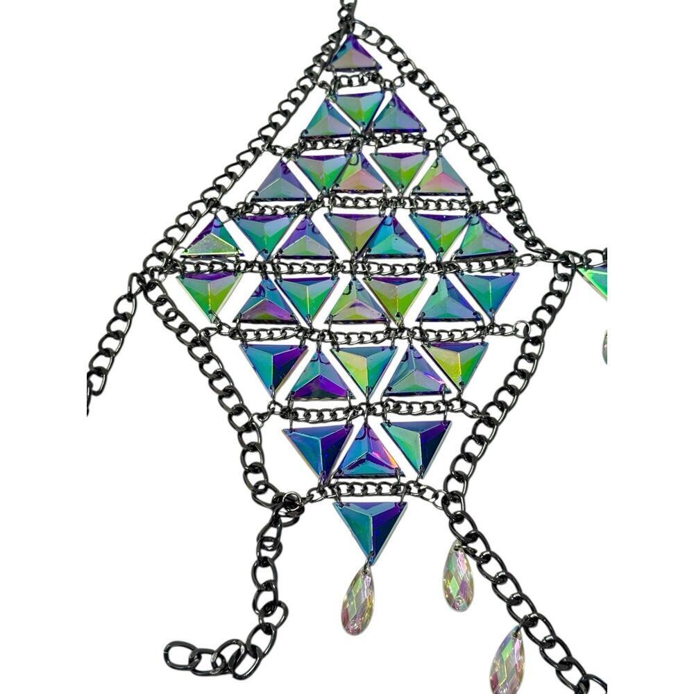 RAVE WONDERLAND DOLLS KILL Iridescent Gem Jewelry Crop Top Crystal Chain Bra - Picture 9 of 15